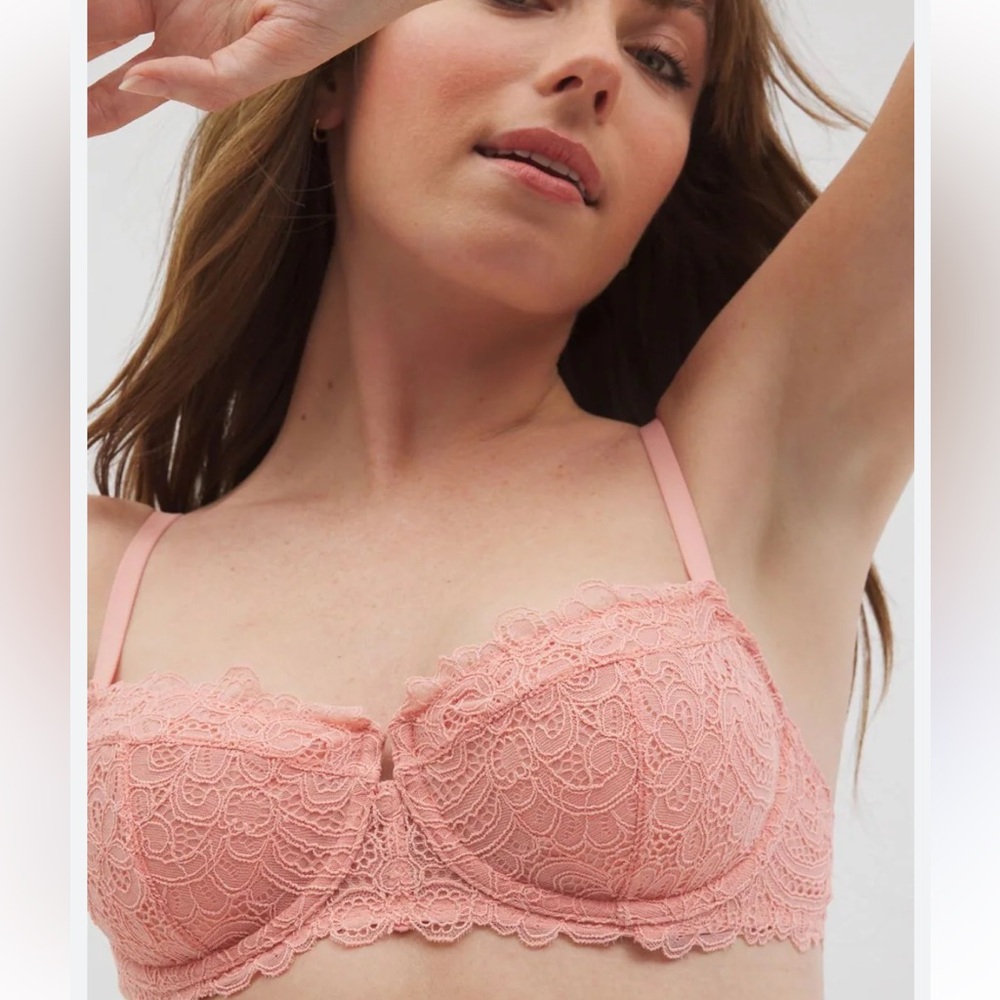 Soma Bra 38 C‎ Pink Lace Balconette Underwire Unlined Blush Floral Adjustable